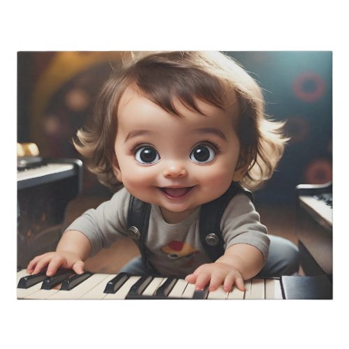 Adorable Toddler Playing the Keyboards Live  Faux Canvas Print