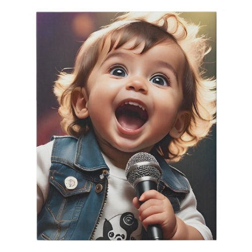 Adorable Toddler Singing at the Top of his Lungs Faux Canvas Print