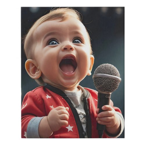 Adorable Toddler Singing Enthusiastically into Mic Faux Canvas Print