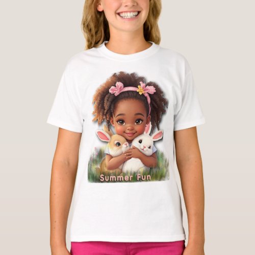 Adorable Toddler With Her Pet Bunnies T-Shirt