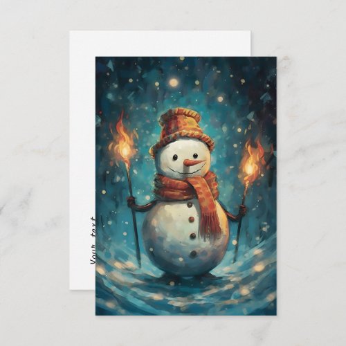 Adorable traditional watercolor snowman Christmas Thank You Card