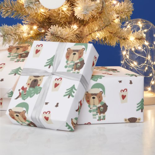 Adorable Trees  Teddy Bear Christmas Wrapping Paper