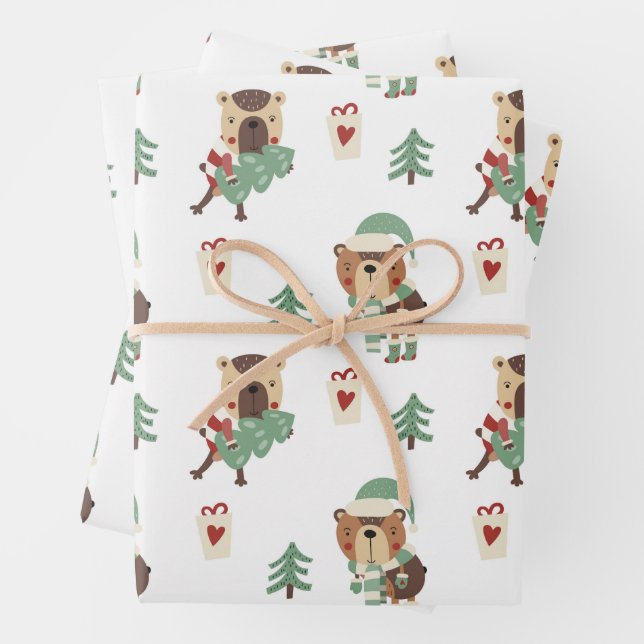 Adorable Trees | Teddy Bear Christmas Wrapping Paper Sheets (In situ)