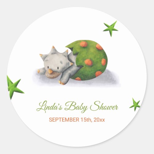 Adorable Triceratops Dinosaur Hatching Baby Shower Classic Round Sticker