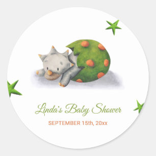 Adorable Triceratops Dinosaur Hatching Baby Shower Classic Round Sticker