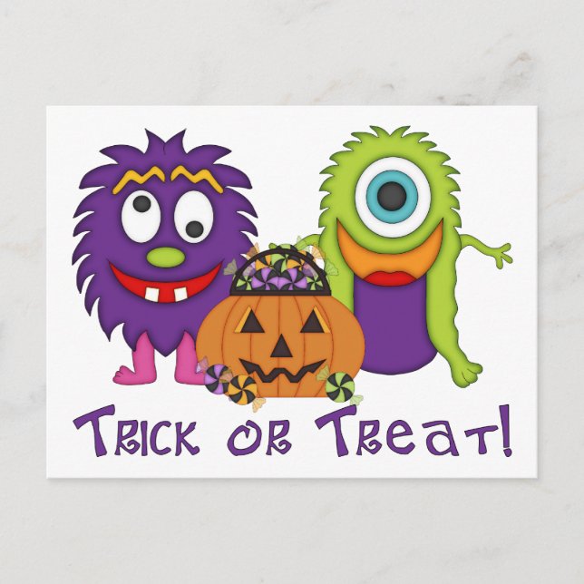 Adorable Trick or Treat Silly Monsters Tees, Gifts Postcard (Front)