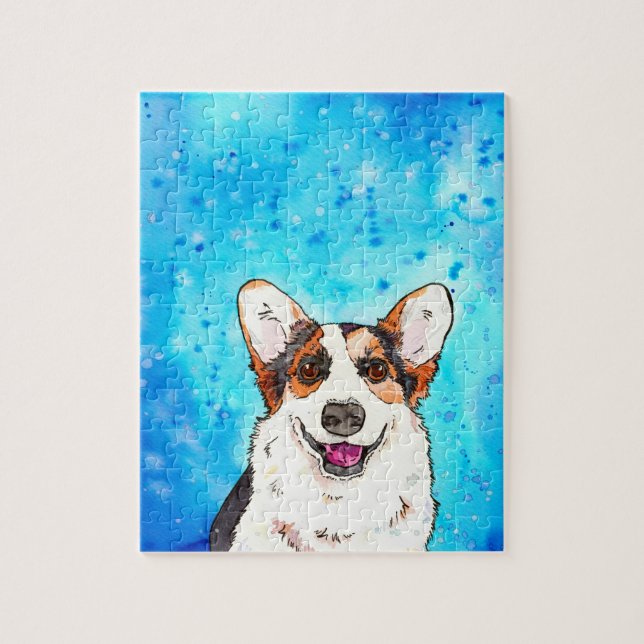 Adorable Tricolor Corgi Watercolor Jigsaw Puzzle (Vertical)