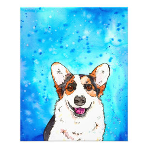 Adorable Tricolor Corgi Watercolor  Photo Print