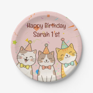 Adorable Trio of Birthday Cats   Custom Name & Age Paper Plates