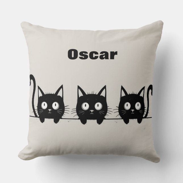 Adorable Trio of Black Cats Throw Pillow (Front)