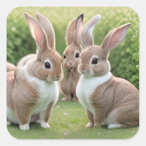 Adorable Trio of Bunnies Square Sticker