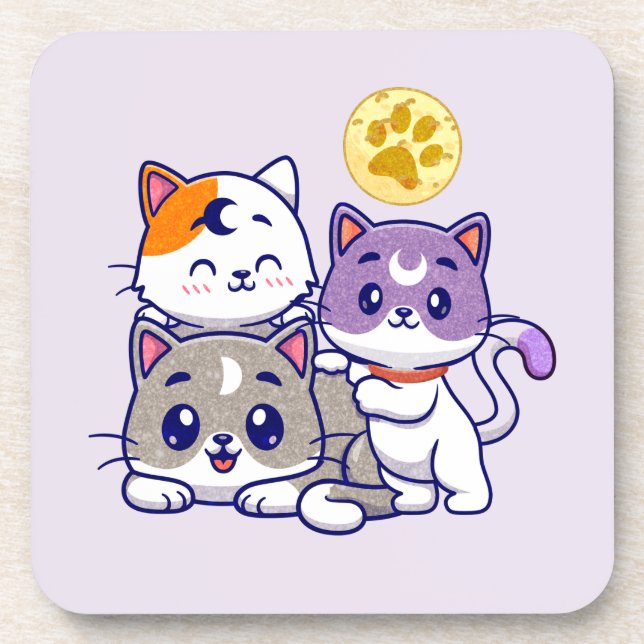 Adorable Trio – Three Cute Cats Beverage Coaster (Front)