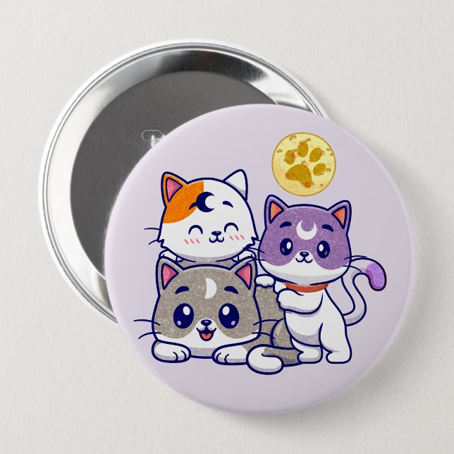 Adorable Trio – Three Cute Cats Button (Front & Back)