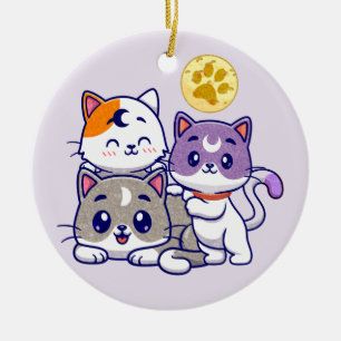 Adorable Trio – Three Cute Cats Ceramic Ornament
