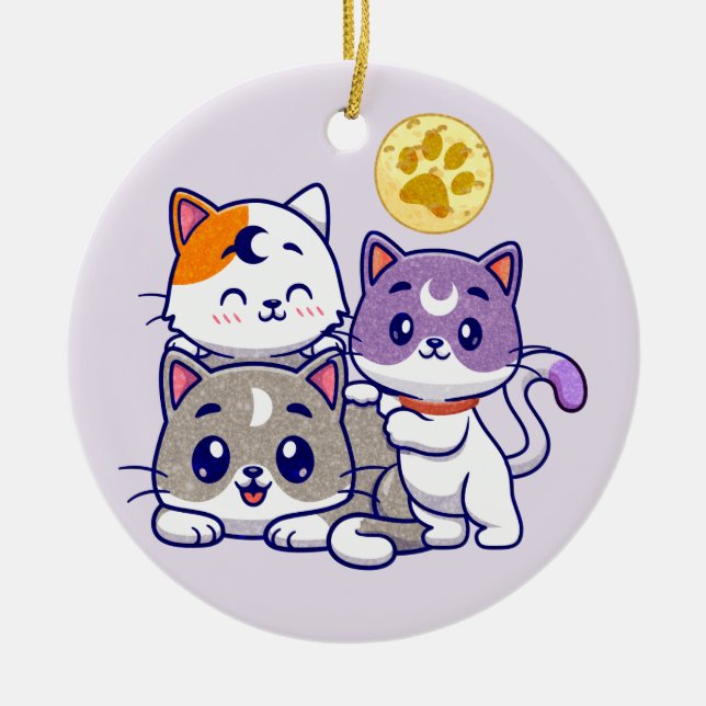 Adorable Trio – Three Cute Cats Ceramic Ornament (Front)