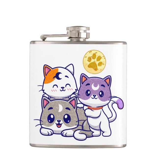 Adorable Trio – Three Cute Cats Flask (Front)
