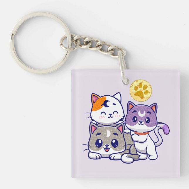 Adorable Trio – Three Cute Cats Keychain (Front)