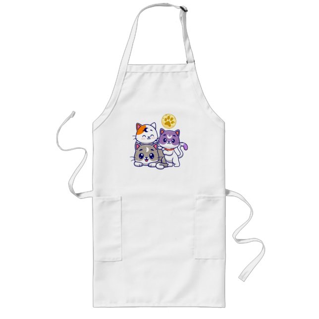 Adorable Trio – Three Cute Cats Long Apron (Front)
