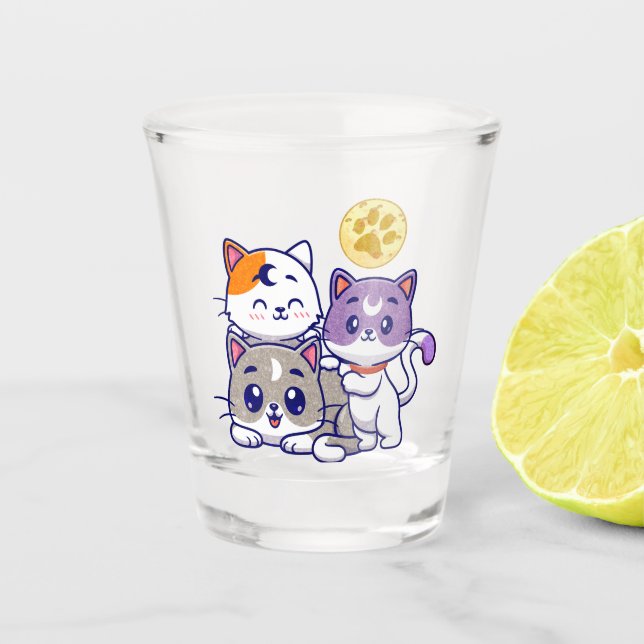 Adorable Trio – Three Cute Cats Shot Glass (Front)