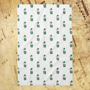 Adorable Trombone Bunny Band Green Gold Pattern Kitchen Towel