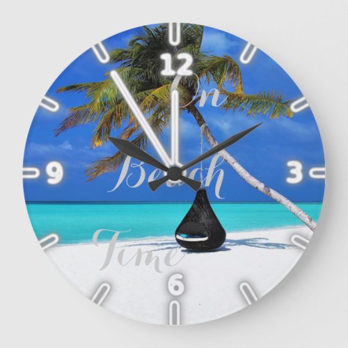 Adorable Tropical BeachSand Ocean Sky Palm Large Clock