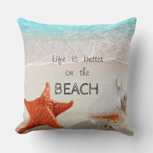 Adorable Tropical Beach,Seashells Throw Pillow (Front)