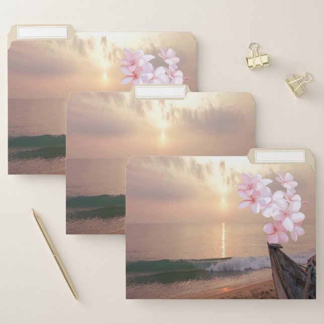 Adorable Tropical Beach Sunset,Plumeria File Folder (Set)