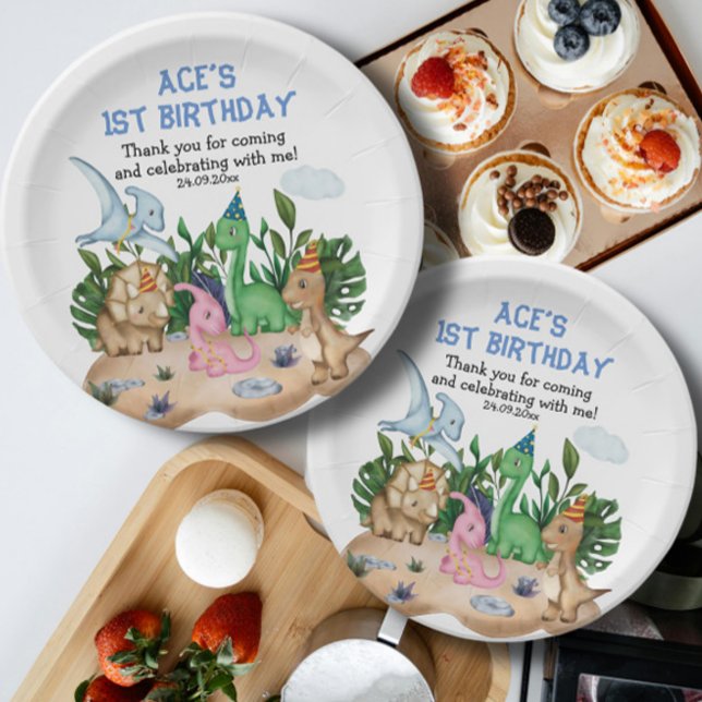 Adorable tropical Dinosaurs Birthday Boy! Roar! Paper Plates (Creator Uploaded)