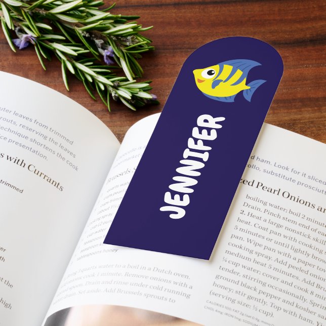 ADORABLE TROPICAL FISH BLUE YELLOW ADD KIDS NAME  BOOKMARKS (Book)