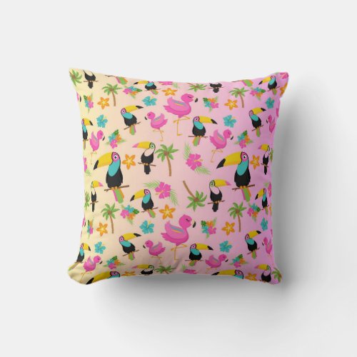 Adorable Tropical Pink Flamingo Throw Pillow