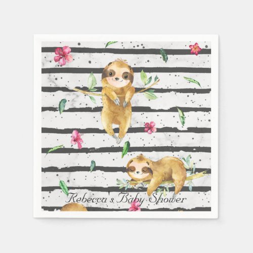 Adorable Tropical Sloth Baby Shower Personalized Napkins