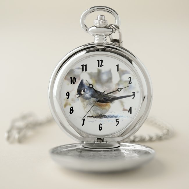Adorable Tufted Titmouse Bird Pocket Watch