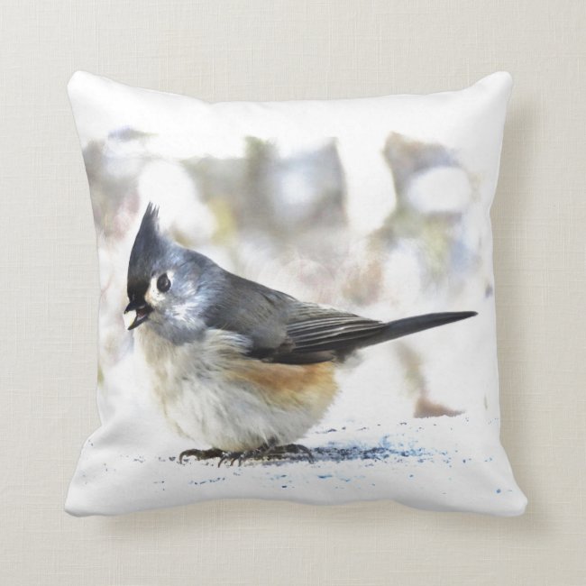 Adorable Tufted Titmouse Bird Throw Pillow