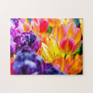 Adorable Tulip Flowers On A Flowerbed In Spring Jigsaw Puzzle