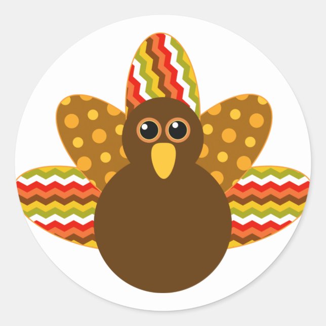 🦃 Adorable turkey with colourful feathers Classic Round Sticker (Front)