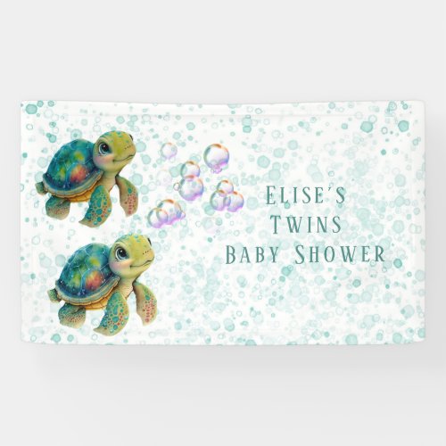 Adorable Turtle and Bubbles Baby Shower Twins Banner