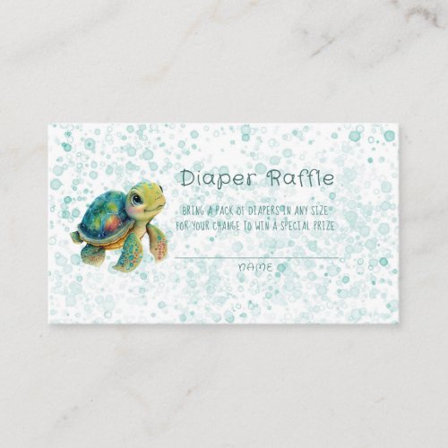 Adorable Turtle and Bubbles Diaper Raffle Business Card