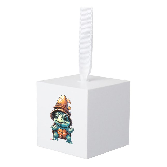 Adorable Turtle in Halloween Mood Essential T-Shir Cube Ornament (Front Angled)