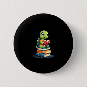 Adorable Turtle Reading Books (1) Button