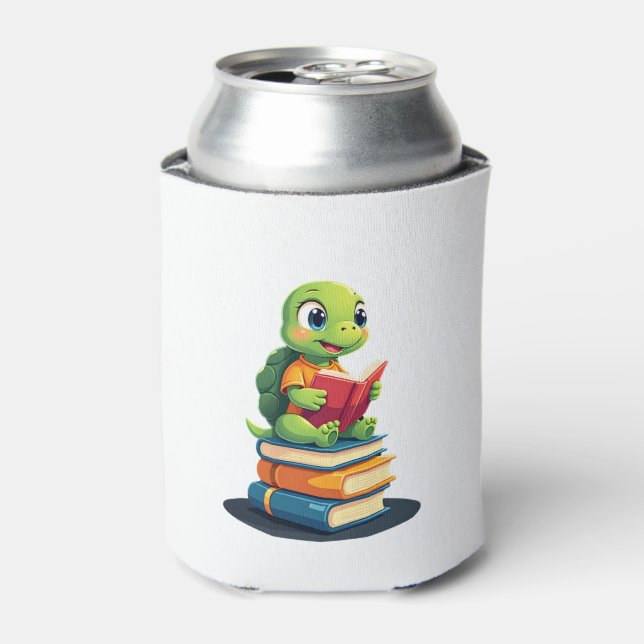 Adorable Turtle Reading Books (1) Can Cooler (Can Front)