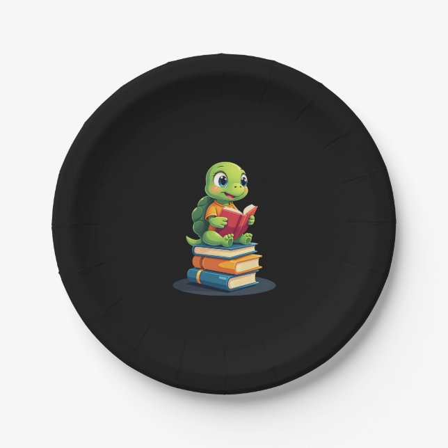 Adorable Turtle Reading Books (1) Paper Plates (Front)