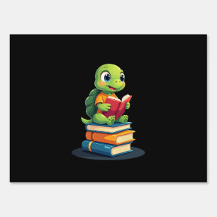 Adorable Turtle Reading Books (1) Sign