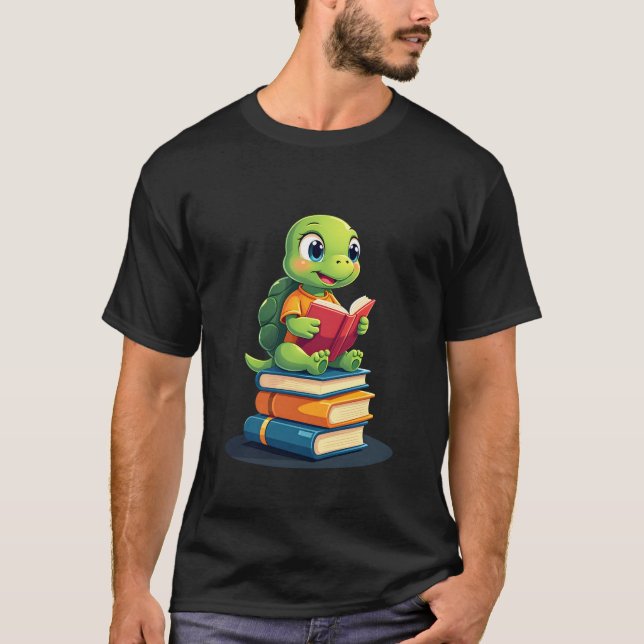 Adorable Turtle Reading Books (1) T-Shirt (Front)