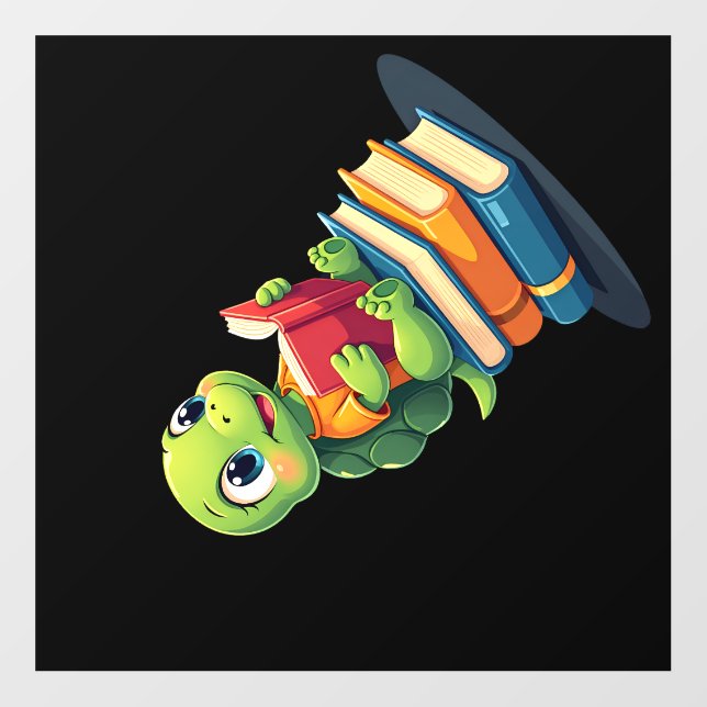 Adorable Turtle Reading Books (1) Wall Decal (Front)