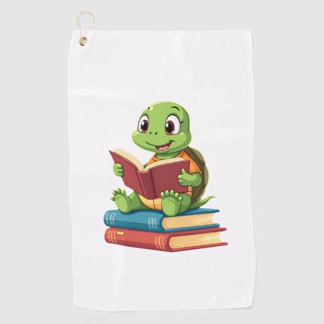 Adorable Turtle Reading Books (2) Golf Towel (Front)