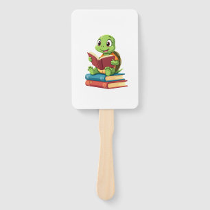 Adorable Turtle Reading Books (2) Hand Fan