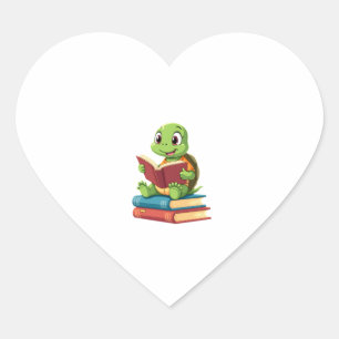 Adorable Turtle Reading Books (2) Heart Sticker