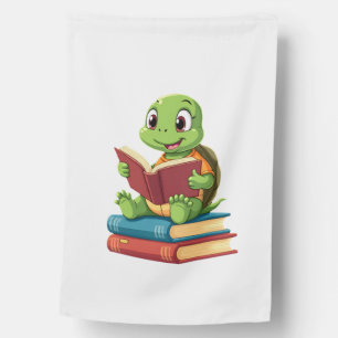 Adorable Turtle Reading Books (2) House Flag