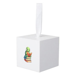 Adorable Turtle Reading Books (3) Cube Ornament