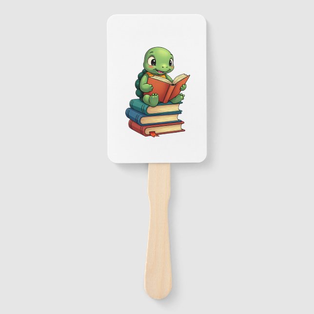 Adorable Turtle Reading Books (3) Hand Fan (Front)